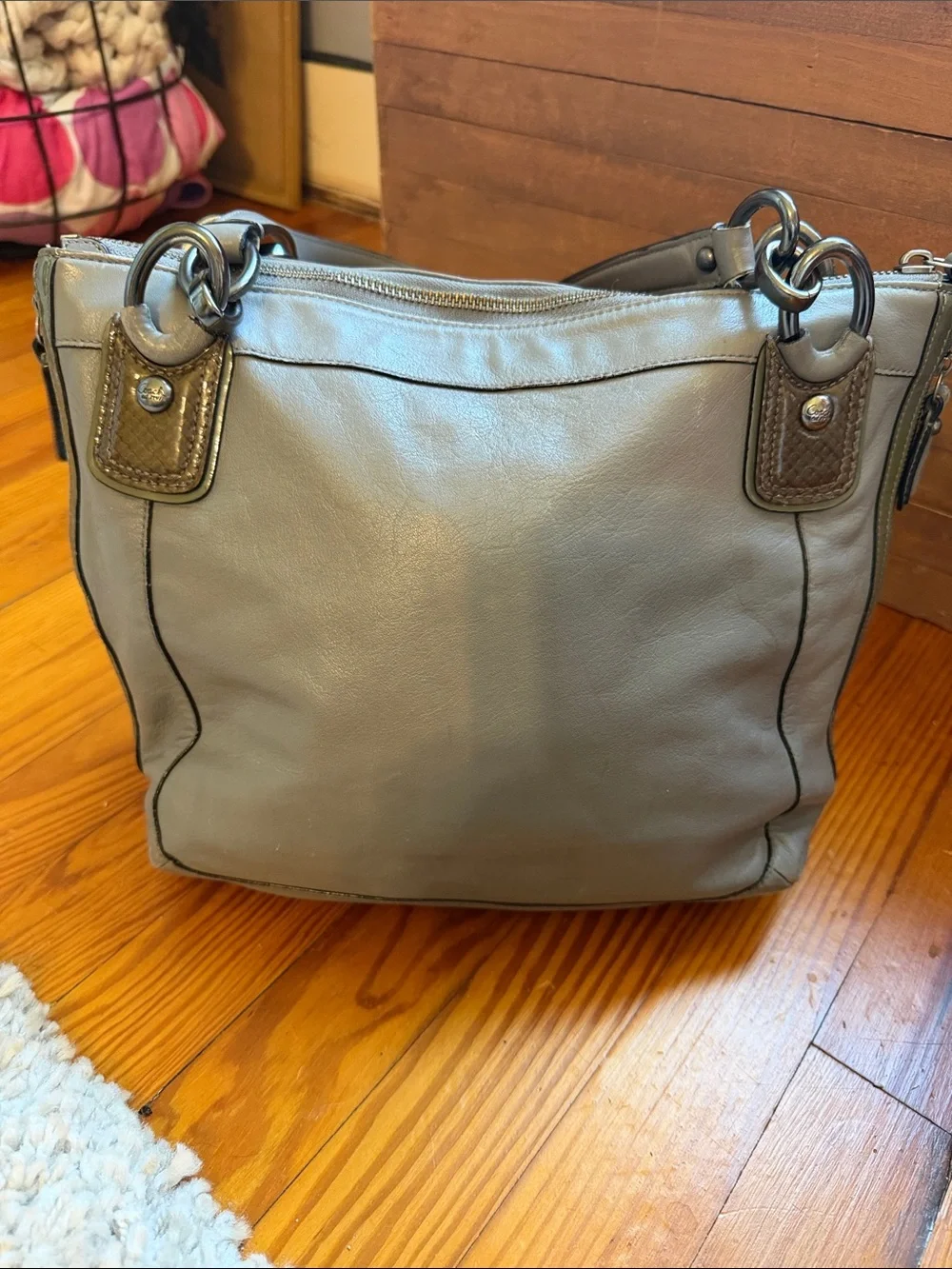 RARE COACH KRISTIN Grey Leather croc leather Shoulder Tote Carryall